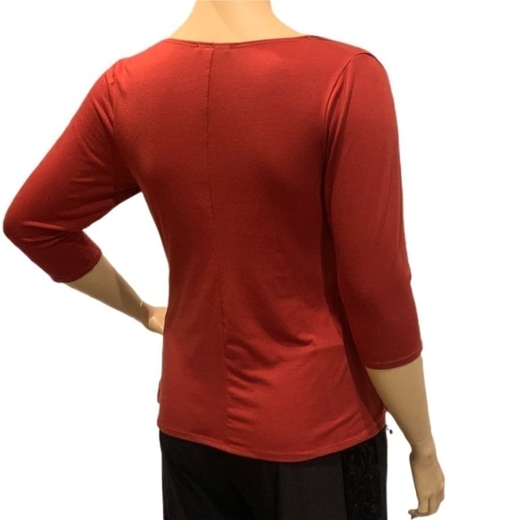 Igigi Jersey Top Faux Wrap Layered Look Red 3/4 Sleeves Cami Ruching Plus 18/20 - Picture 8 of 12